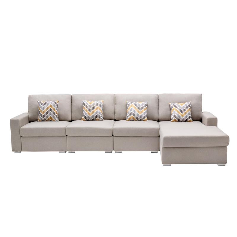 Nolan Beige Linen Fabric 4 Pc Reversible Sectional Sofa Chaise with Pillows and Interchangeable Legs. Picture 3