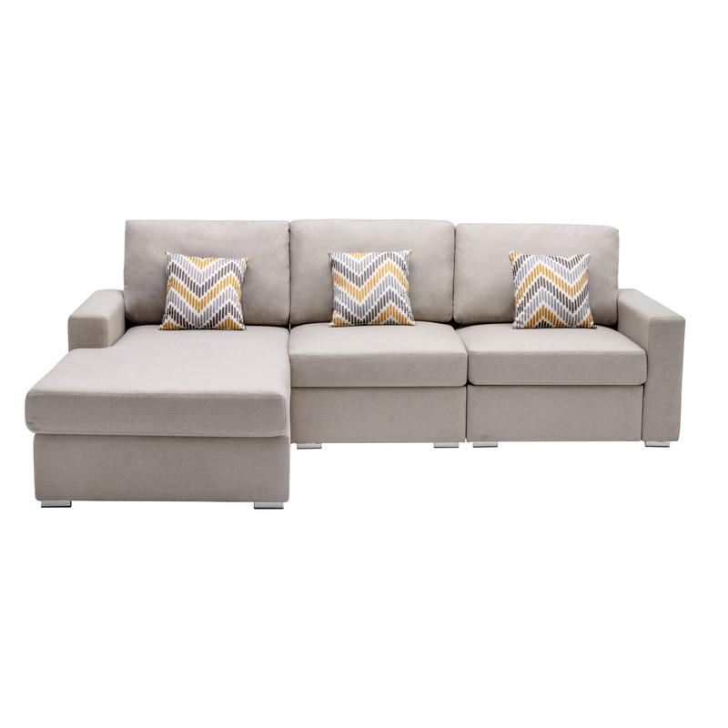 Nolan Beige Linen Fabric 3Pc Reversible Sectional Sofa Chaise with Pillows and Interchangeable Legs. Picture 3