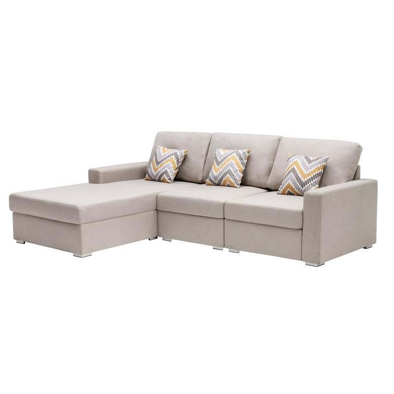 Nolan Beige Linen Fabric 3Pc Reversible Sectional Sofa Chaise with Pillows and Interchangeable Legs. The main picture.