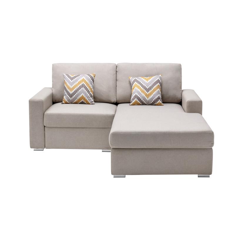 Nolan Beige Linen Fabric 2-Seater Reversible Sofa Chaise with Pillows and Interchangeable Legs. Picture 3