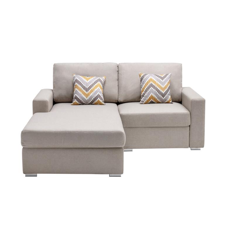 Nolan Beige Linen Fabric 2 Seater Reversible Sofa Chaise with Pillows and Interchangeable Legs. Picture 3