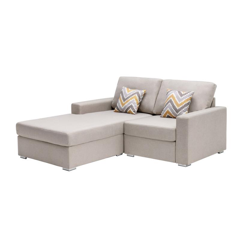 Nolan Beige Linen Fabric 2 Seater Reversible Sofa Chaise with Pillows and Interchangeable Legs. Picture 1