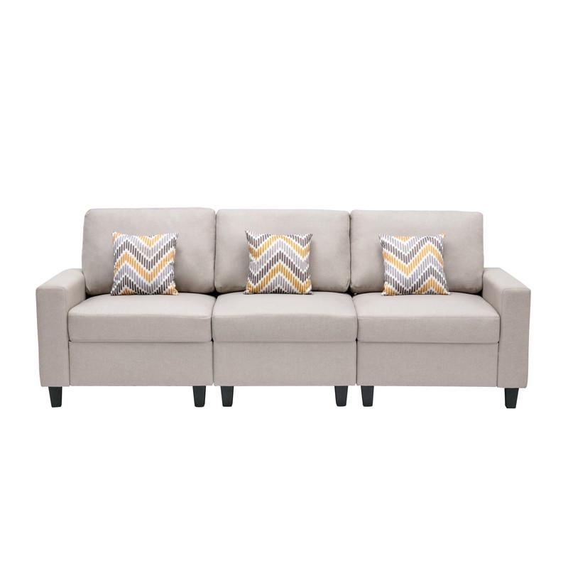 Nolan Beige Linen Fabric Sofa with Pillows and Interchangeable Legs. Picture 6