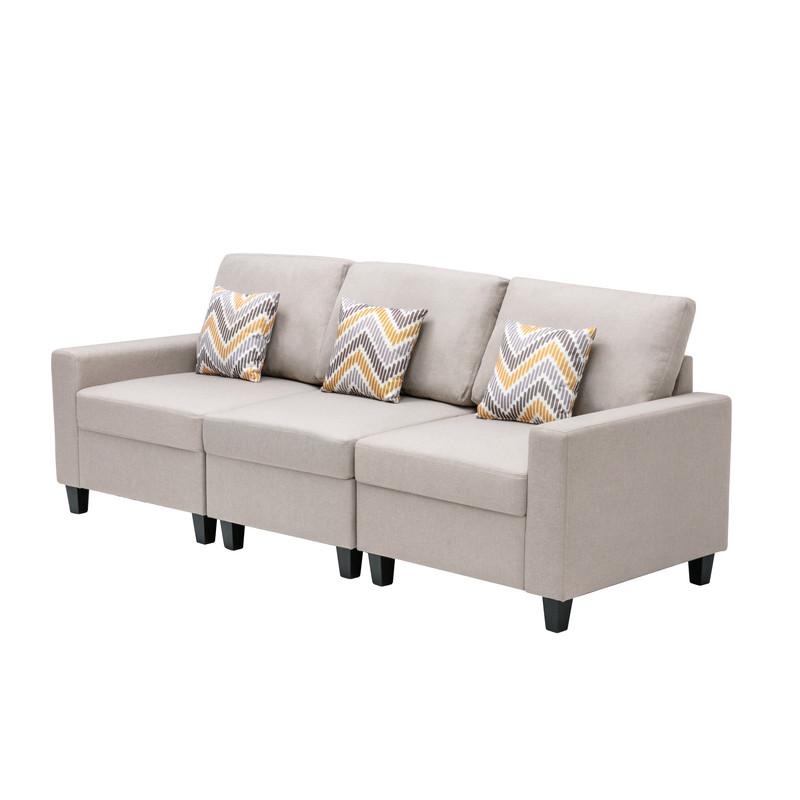 Nolan Beige Linen Fabric Sofa with Pillows and Interchangeable Legs. Picture 5