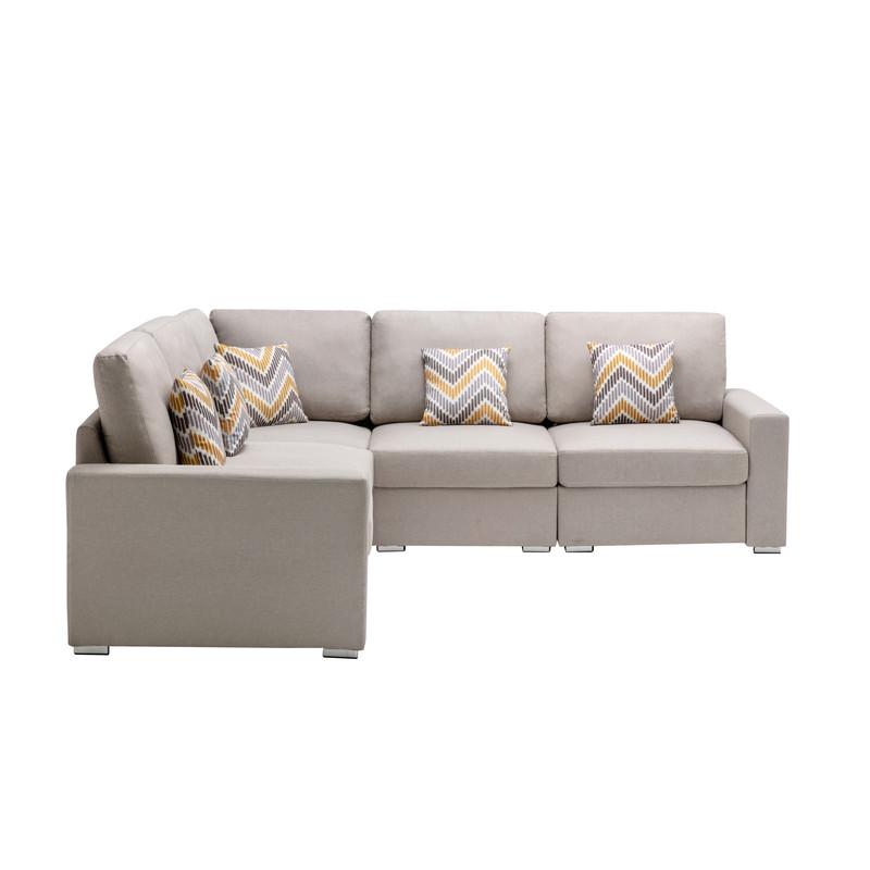 Nolan Beige Linen Fabric 5Pc Reversible Sectional Sofa with Pillows and Interchangeable Legs. Picture 3