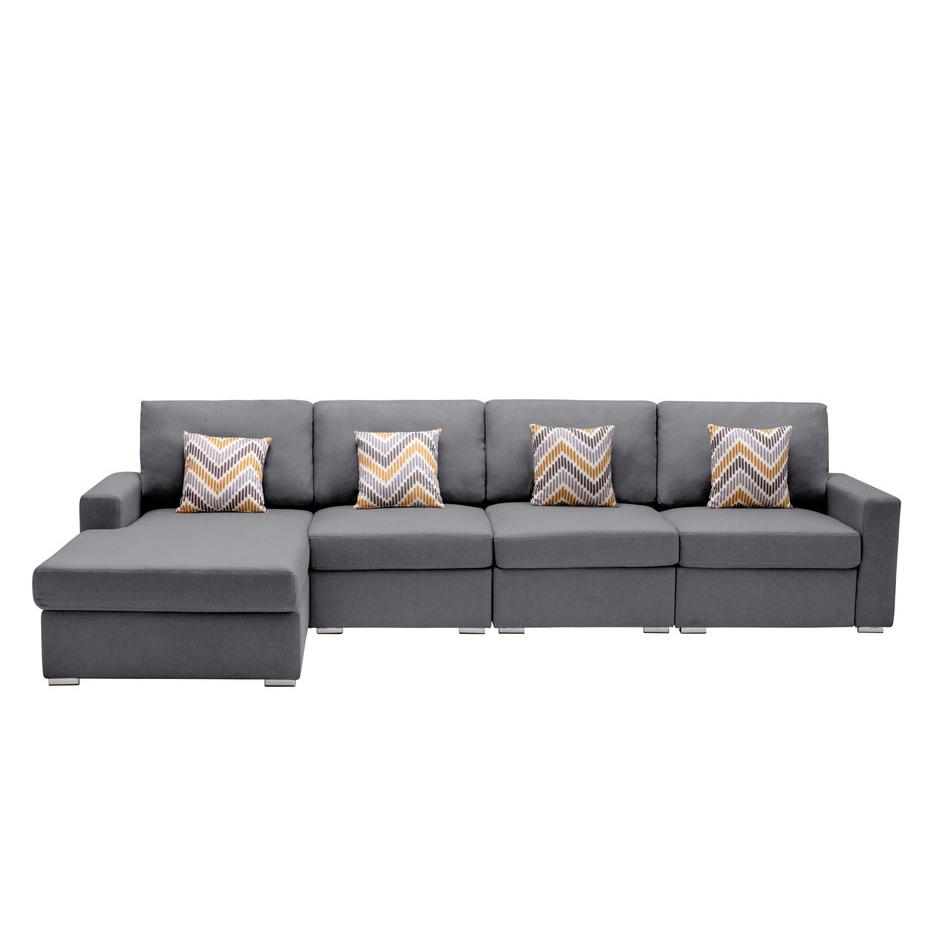 Nolan Gray Linen Fabric 4 Pc Reversible Sectional Sofa Chaise with Pillows and Interchangeable Legs. Picture 3