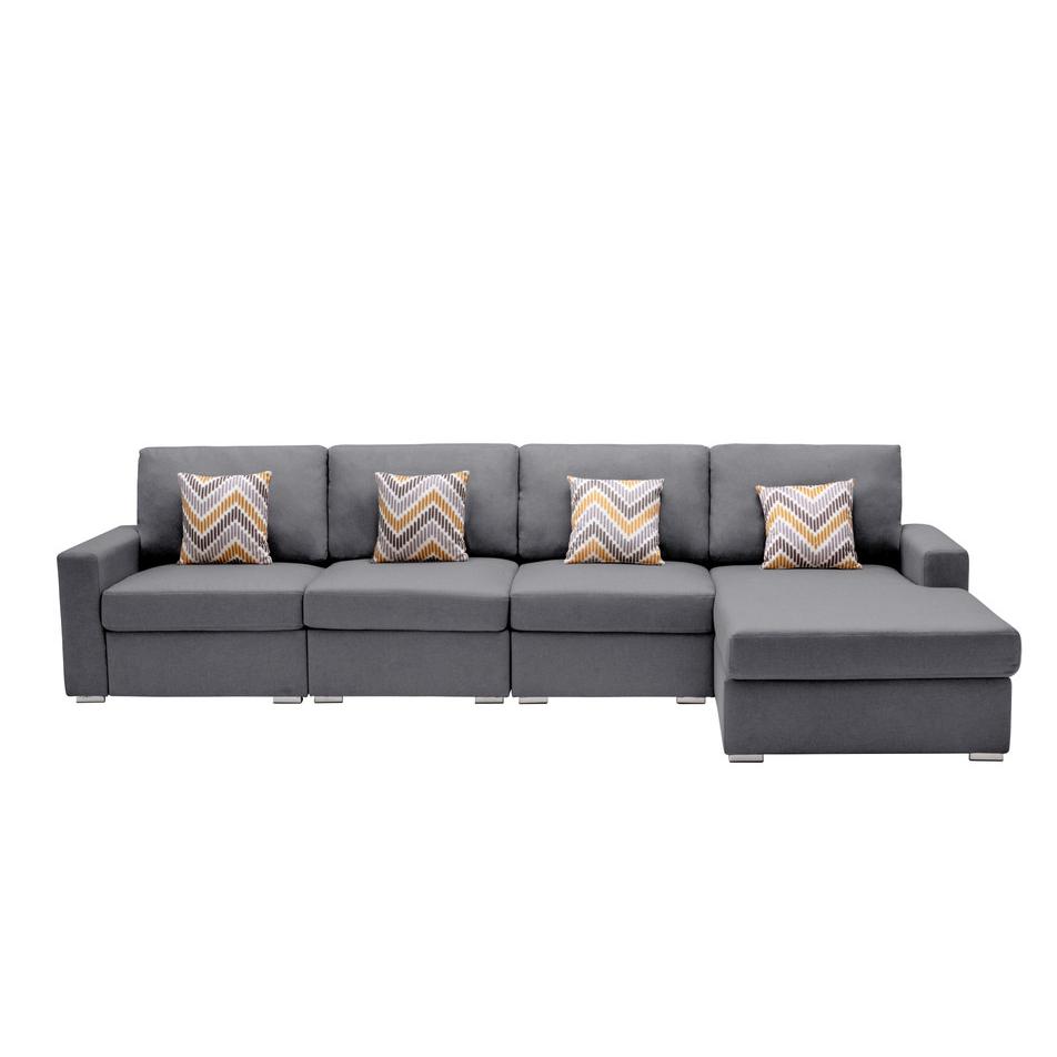 Nolan Gray Linen Fabric 4Pc Reversible Sectional Sofa Chaise with Pillows and Interchangeable Legs. Picture 2