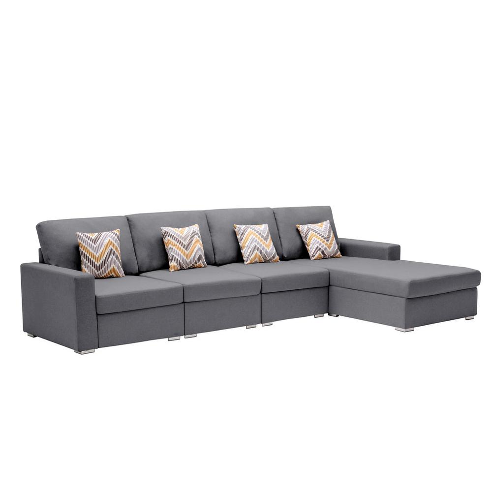 Nolan Gray Linen Fabric 4Pc Reversible Sectional Sofa Chaise with Pillows and Interchangeable Legs. Picture 1