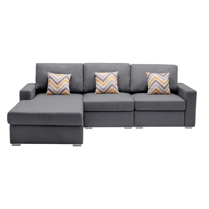 Nolan Gray Linen Fabric 3Pc Reversible Sectional Sofa Chaise with Pillows and Interchangeable Legs. Picture 3