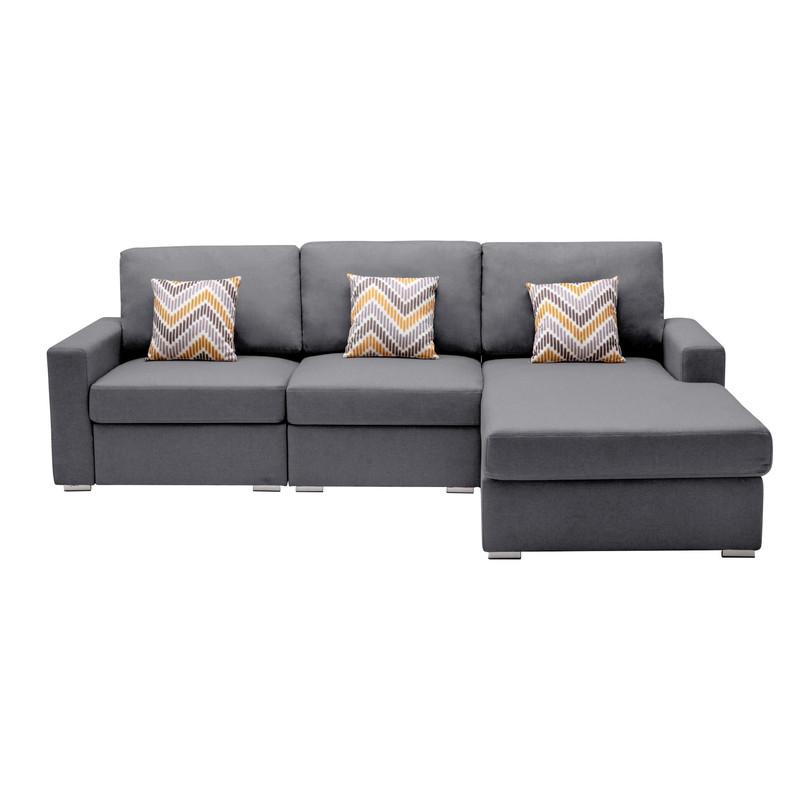 Nolan Gray Linen Fabric 3 Pc Reversible Sectional Sofa Chaise with Pillows and Interchangeable Legs. Picture 3