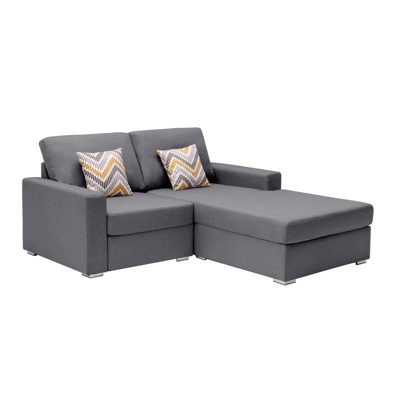 Nolan Gray Linen Fabric 2-Seater Reversible Sofa Chaise with Pillows and Interchangeable Legs. Picture 1