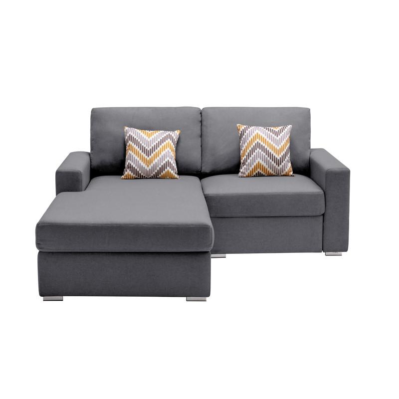 Nolan Gray Linen Fabric 2 Seater Reversible Sofa Chaise with Pillows and Interchangeable Legs. Picture 3
