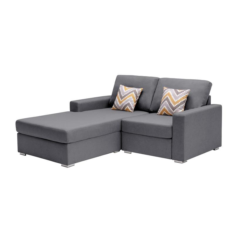 Nolan Gray Linen Fabric 2-Seater Reversible Sofa Chaise with Pillows and Interchangeable Legs. Picture 7