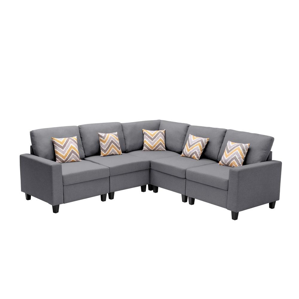 Nolan Gray Linen Fabric 5Pc Reversible Sectional Sofa with Pillows and Interchangeable Legs. Picture 5
