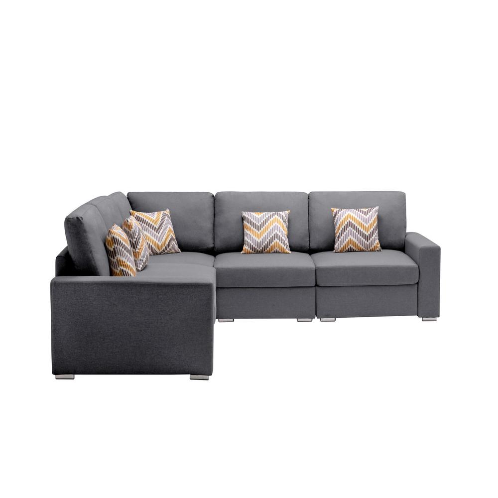 Nolan Gray Linen Fabric 5Pc Reversible Sectional Sofa with Pillows and Interchangeable Legs. Picture 3