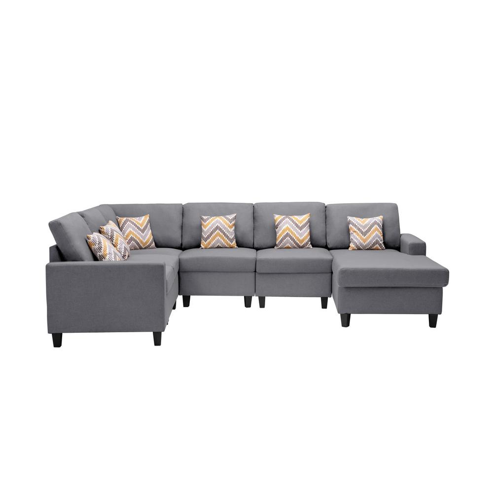 Nolan Gray Linen Fabric 6 Pc Reversible Chaise Sectional Sofa with Pillows and Interchangeable Legs. Picture 6
