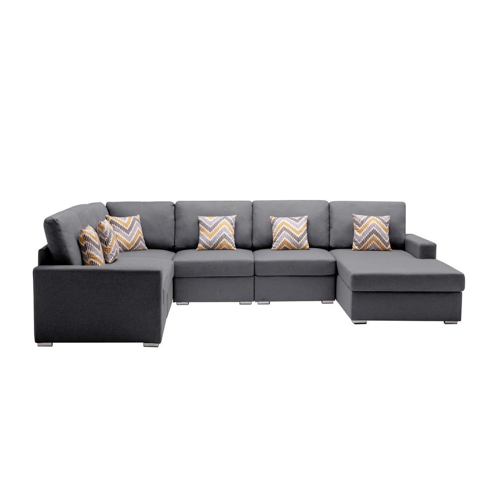 Nolan Gray Linen Fabric 6 Pc Reversible Chaise Sectional Sofa with Pillows and Interchangeable Legs. Picture 2