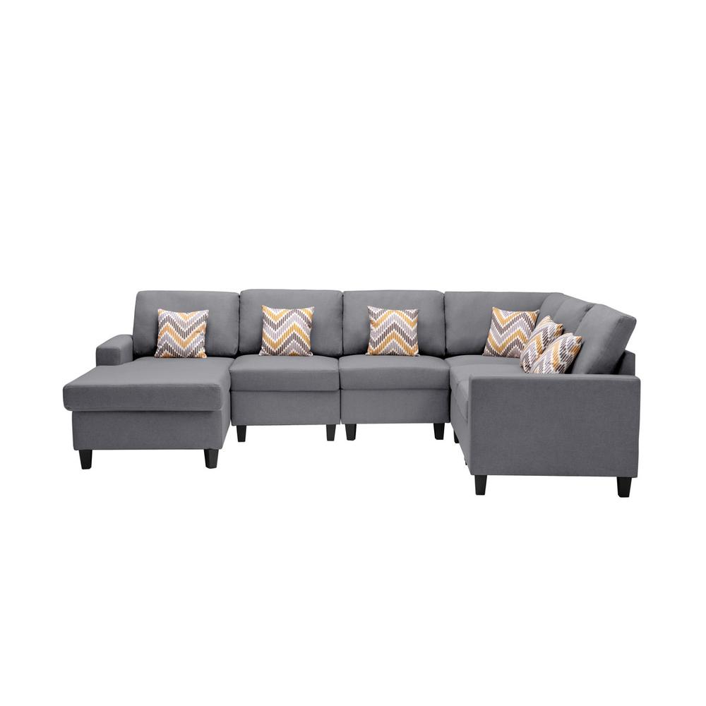 Nolan Gray Linen Fabric 6Pc Reversible Chaise Sectional Sofa with Pillows and Interchangeable Legs. Picture 6
