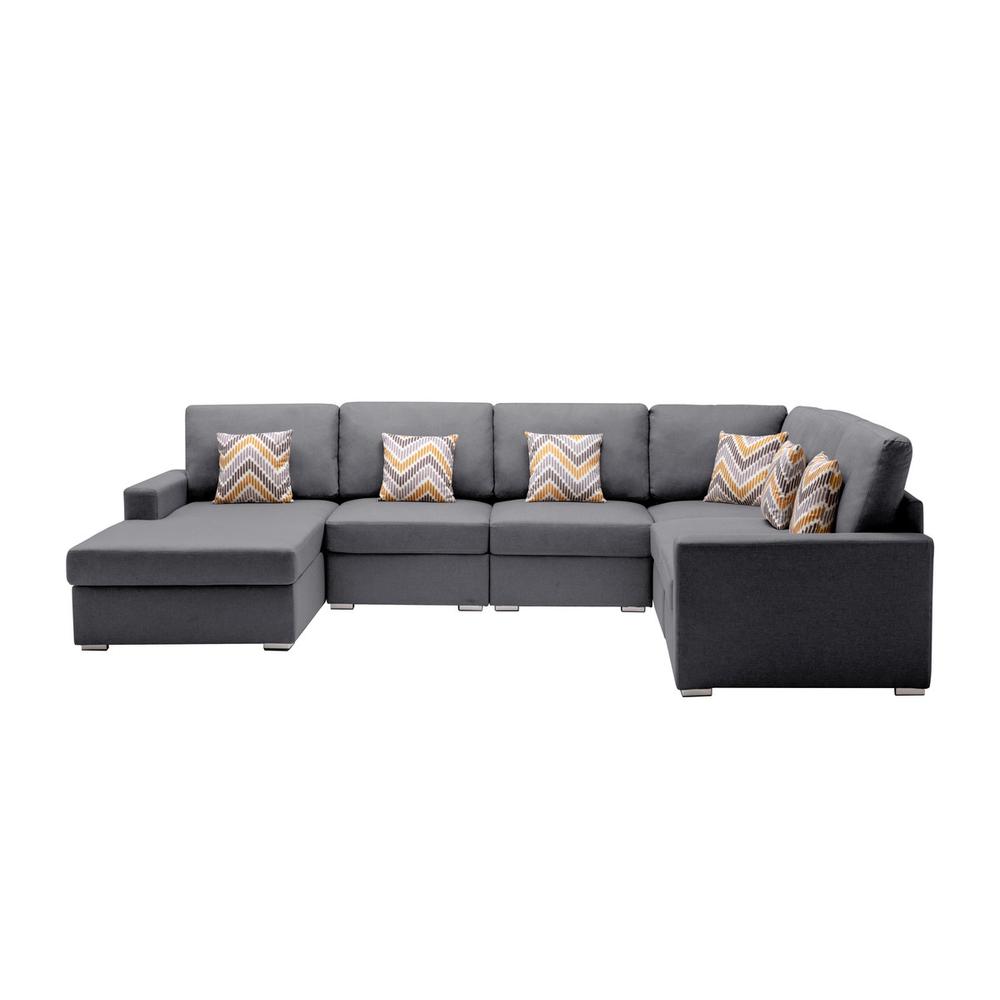 Nolan Gray Linen Fabric 6Pc Reversible Chaise Sectional Sofa with Pillows and Interchangeable Legs. Picture 2