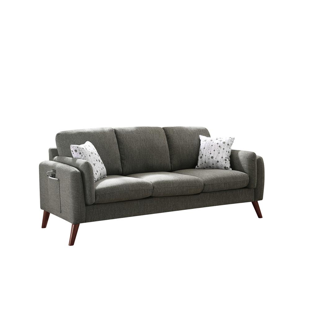 Winston Gray Linen Sofa Couch with USB Charger and Tablet Pocket. Picture 2