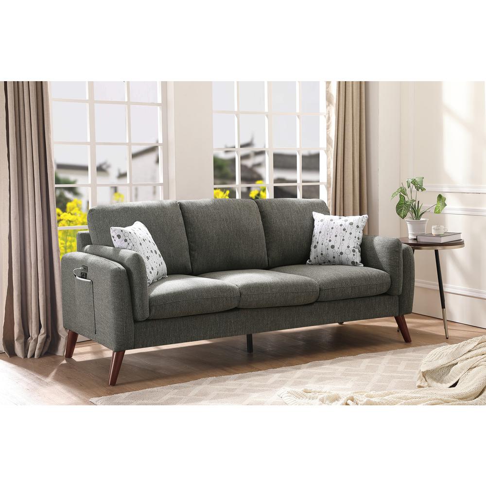 Winston Gray Linen Sofa Couch with USB Charger and Tablet Pocket. The main picture.