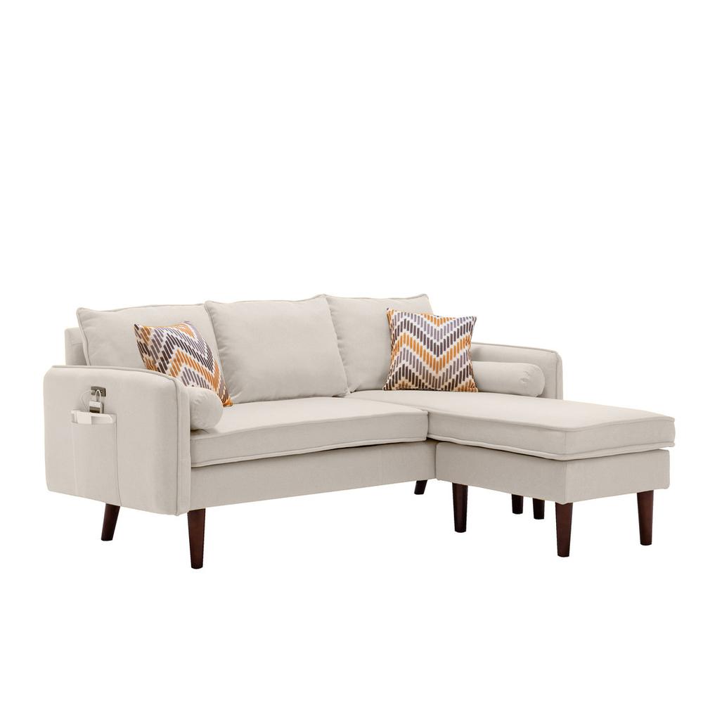 Mia Beige Sectional Sofa Chaise with USB Charger & Pillows. Picture 2