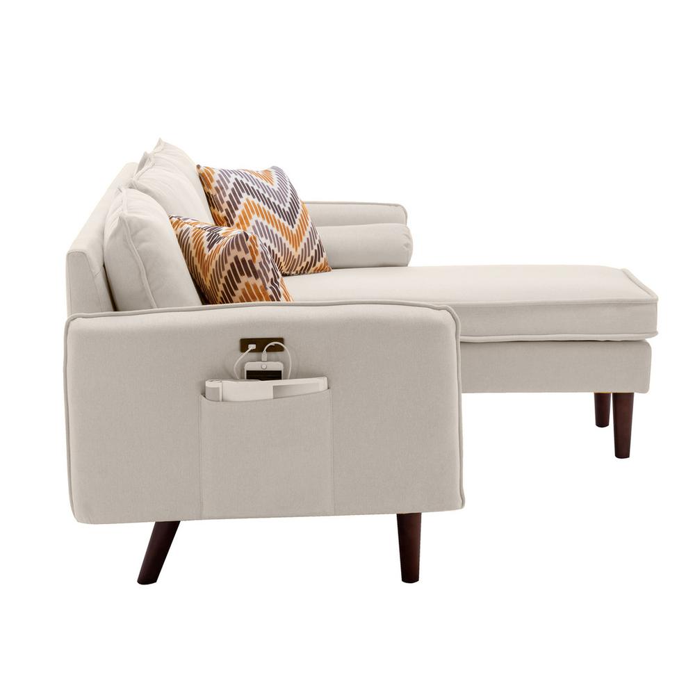 Mia Beige Sectional Sofa Chaise with USB Charger & Pillows. Picture 4
