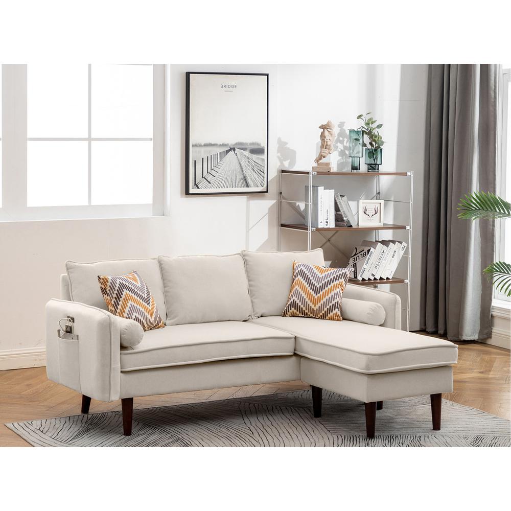 Mia Beige Sectional Sofa Chaise with USB Charger & Pillows. Picture 5