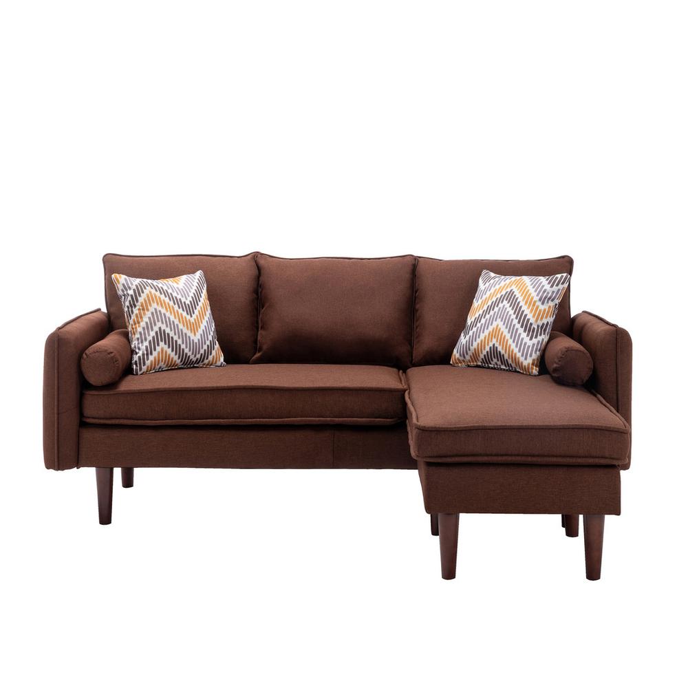 Mia Brown Sectional Sofa Chaise with USB Charger & Pillows. Picture 1