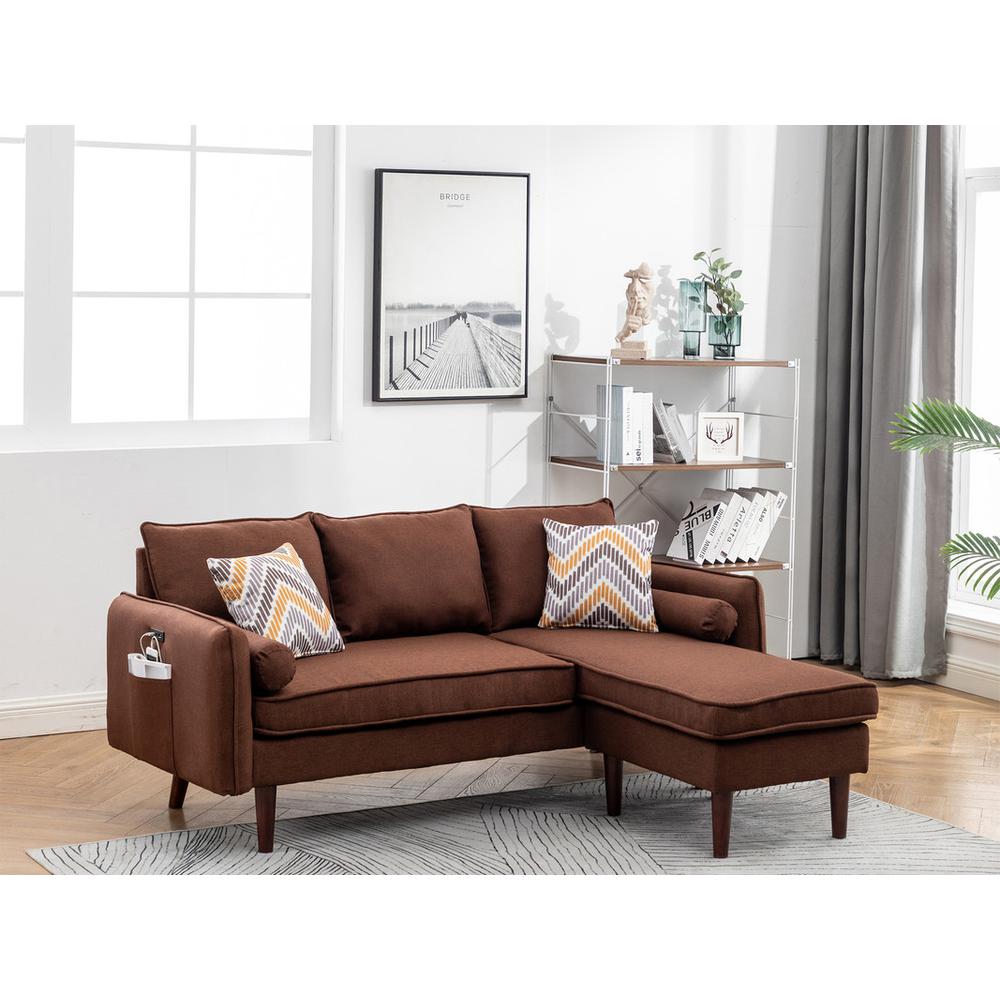 Mia Brown Sectional Sofa Chaise with USB Charger & Pillows. Picture 4