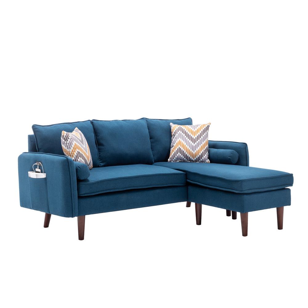 Mia Blue Sectional Sofa Chaise with USB Charger & Pillows. Picture 2