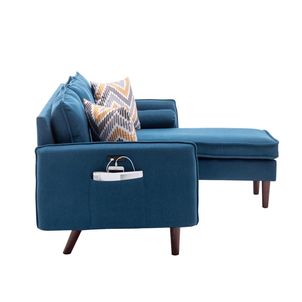 Mia Blue Sectional Sofa Chaise with USB Charger & Pillows. Picture 4