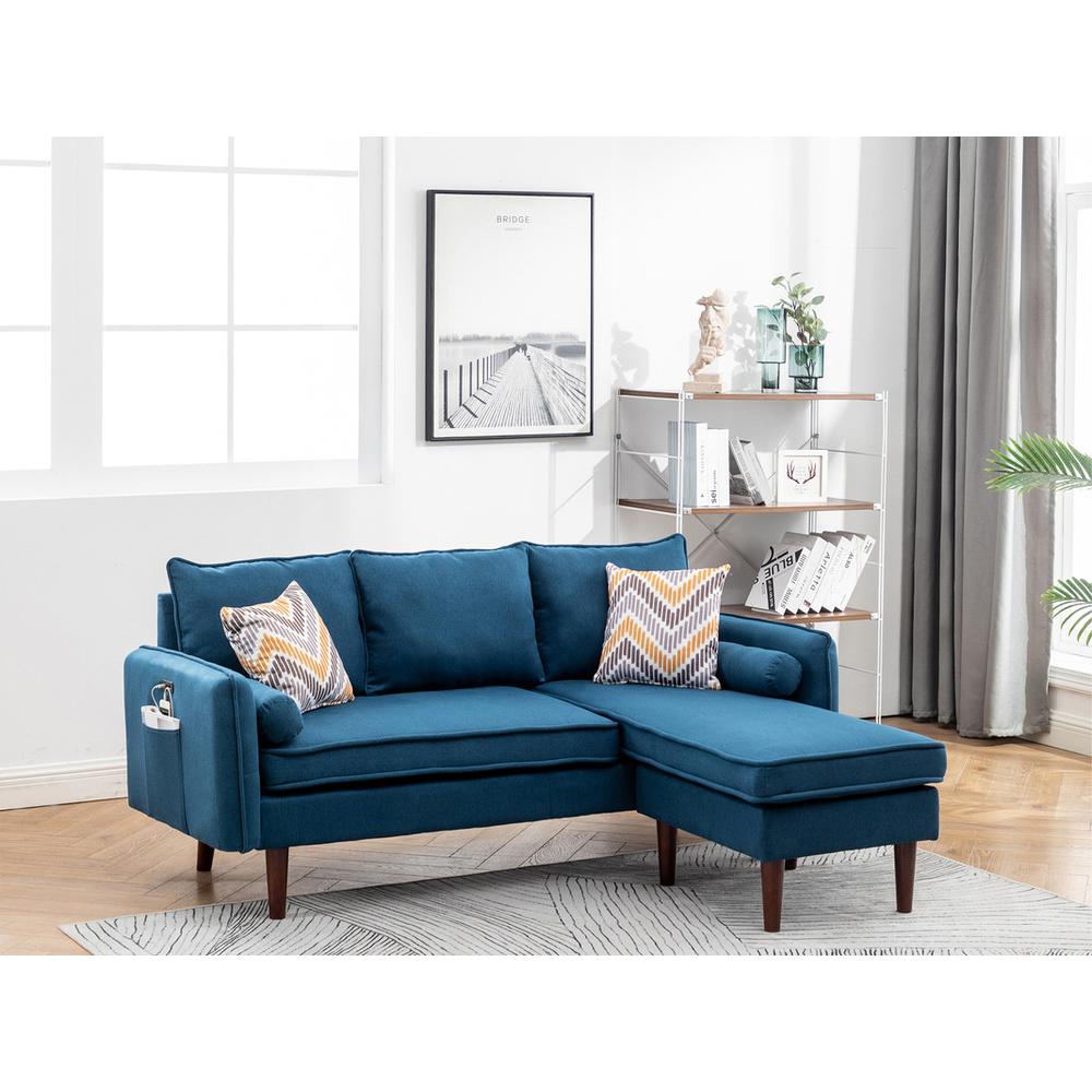 Mia Blue Sectional Sofa Chaise with USB Charger & Pillows. Picture 5