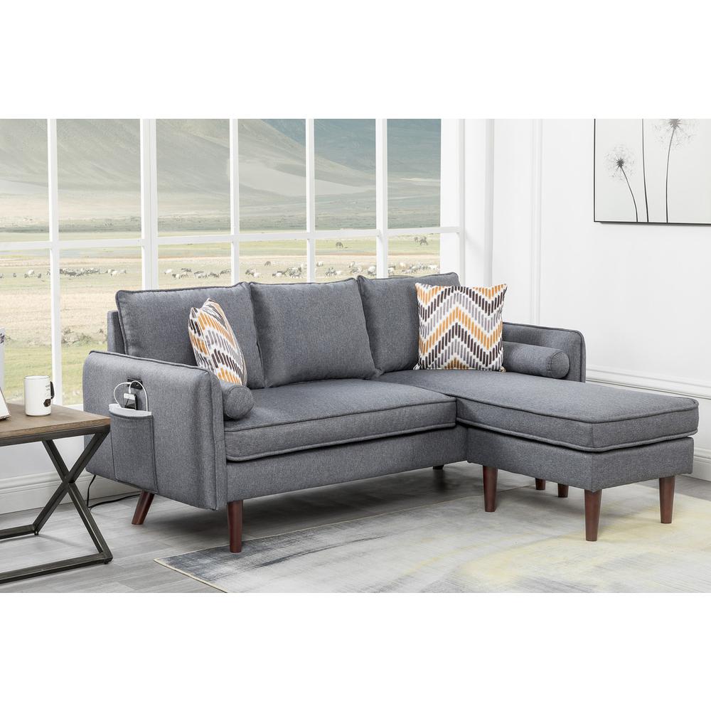 Mia Gray Sectional Sofa Chaise with USB Charger & Pillows. The main picture.