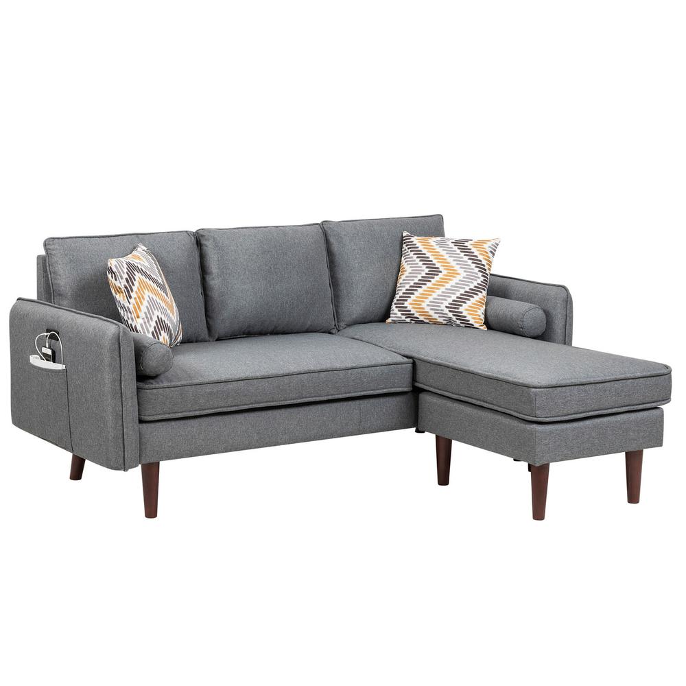 Mia Gray Sectional Sofa Chaise with USB Charger & Pillows. Picture 4