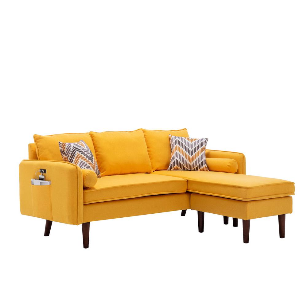 Mia Yellow Sectional Sofa Chaise with USB Charger & Pillows. The main picture.