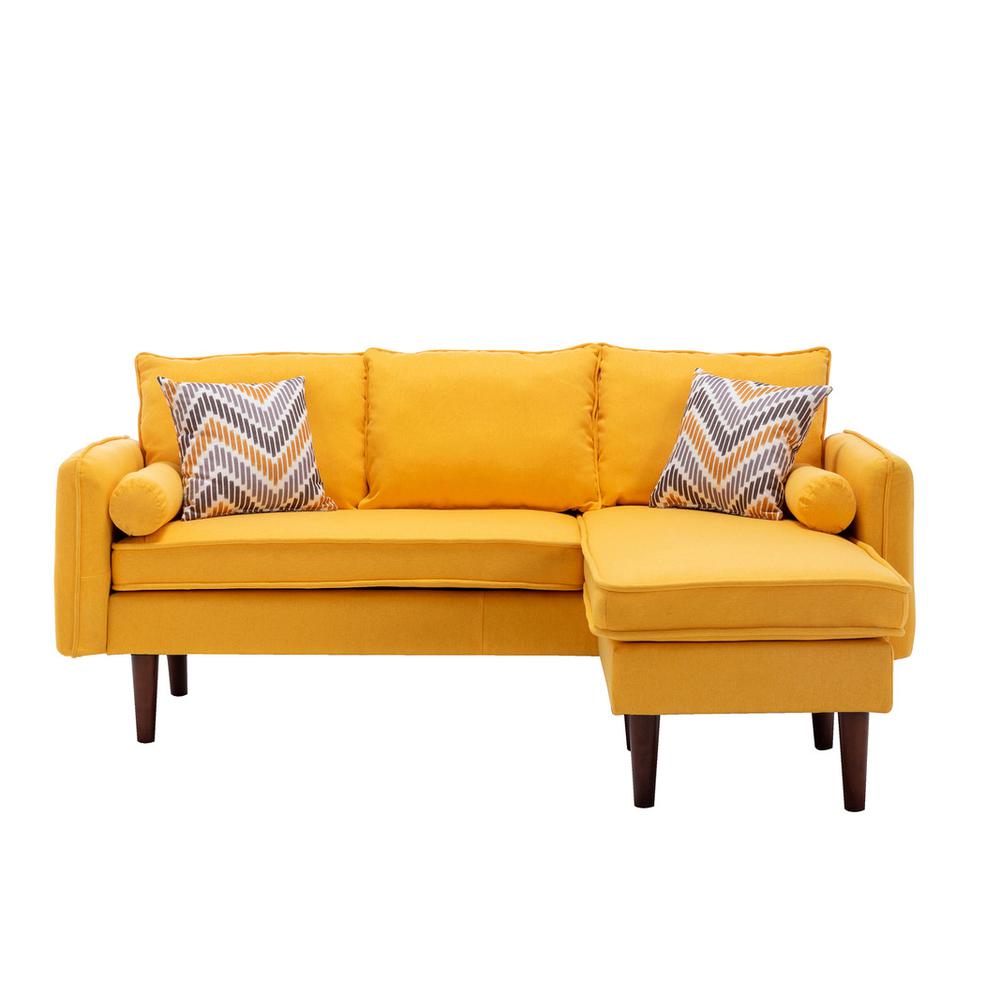 Mia Yellow Sectional Sofa Chaise with USB Charger & Pillows. Picture 3