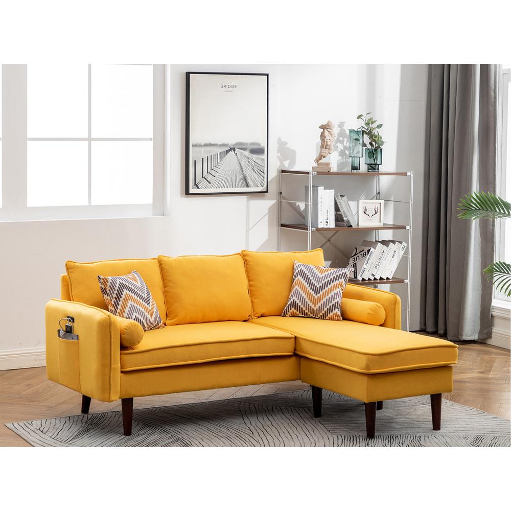 Mia Yellow Sectional Sofa Chaise with USB Charger & Pillows. Picture 5