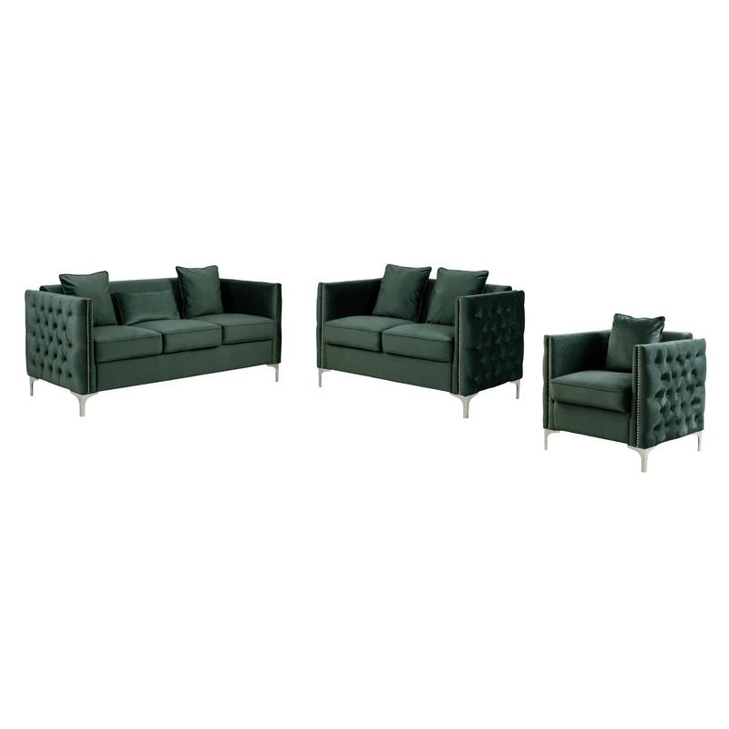 Bayberry Green Velvet Sofa Loveseat Chair Living Room Set. Picture 1