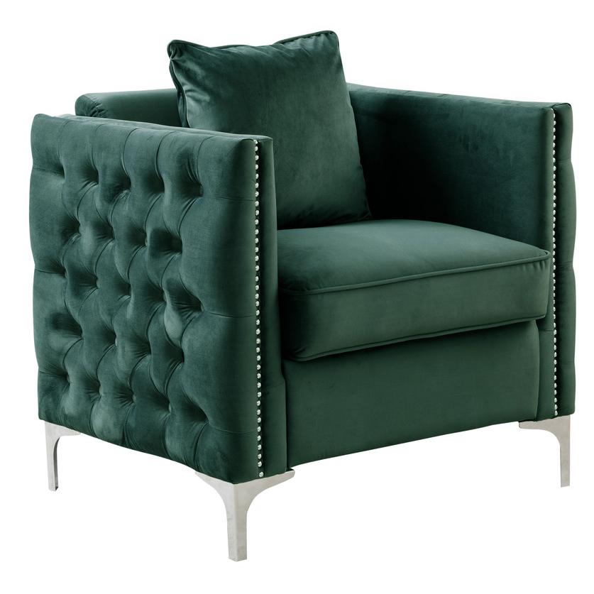Bayberry Green Velvet Chair with 1 Pillow. The main picture.