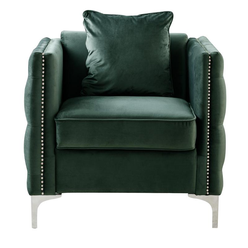 Bayberry Green Velvet Chair with 1 Pillow. Picture 2