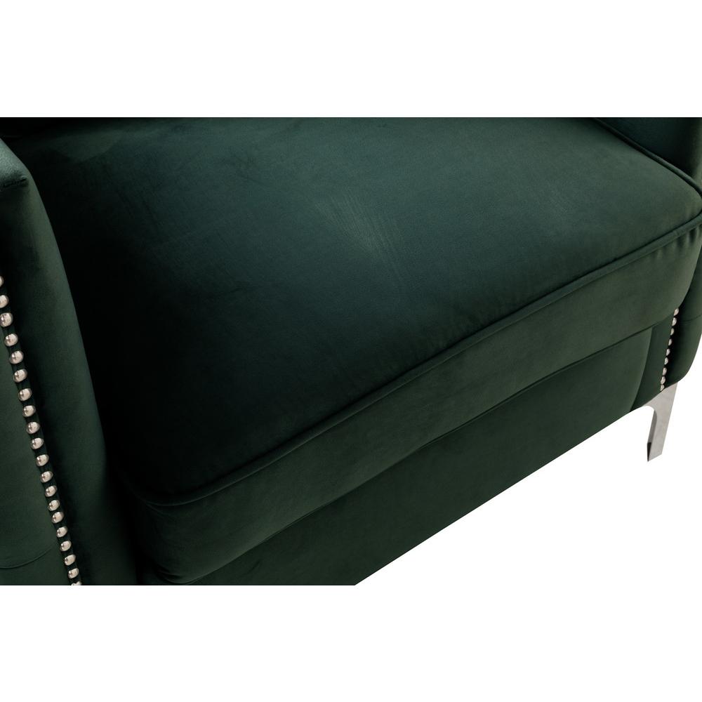 Bayberry Green Velvet Sofa with 3 Pillows. Picture 4
