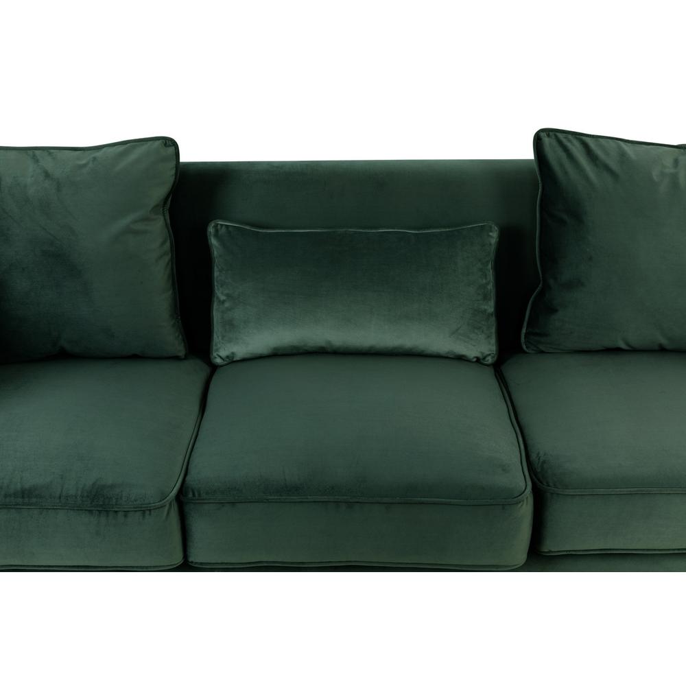 Bayberry Green Velvet Sofa with 3 Pillows. Picture 3