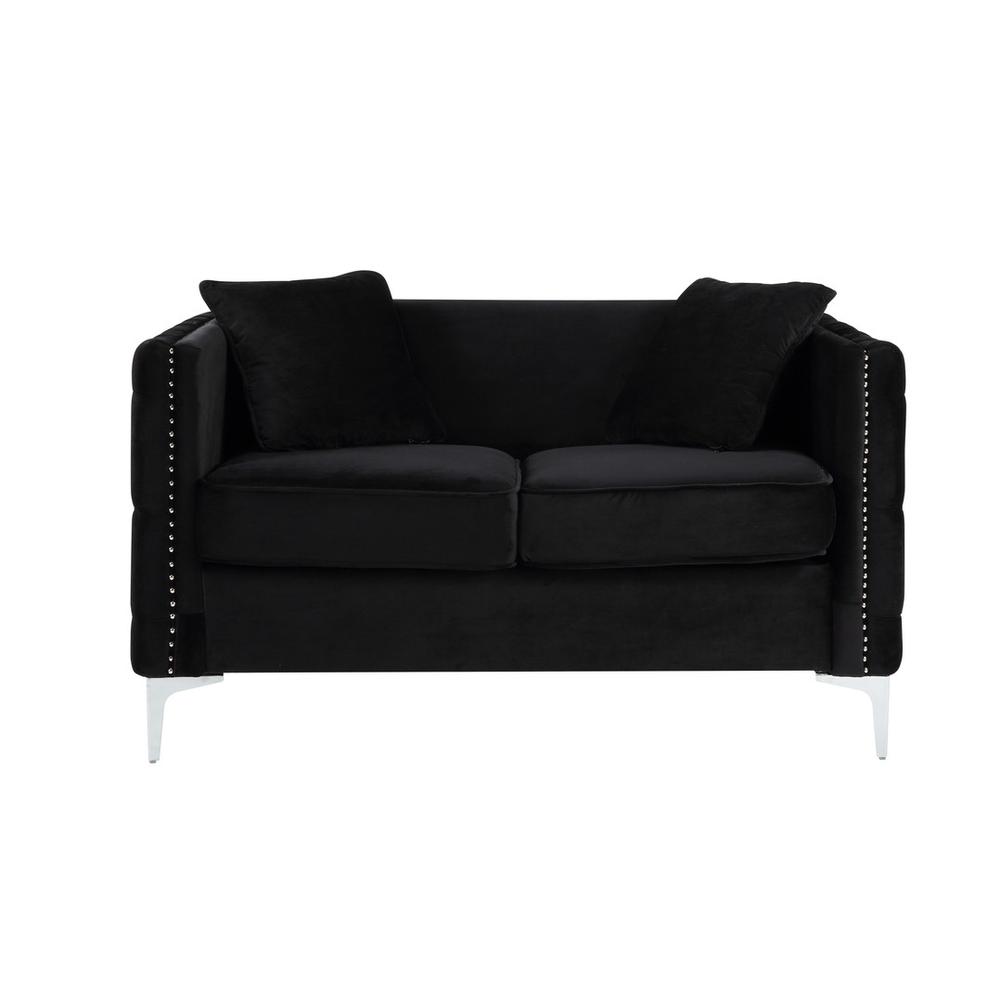 Bayberry Black Velvet Loveseat with 2 Pillows. Picture 3