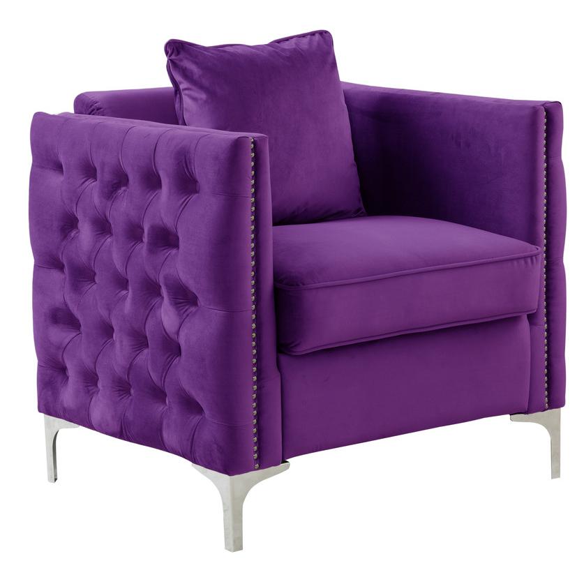 Bayberry Purple Velvet Chair with 1 Pillow. The main picture.