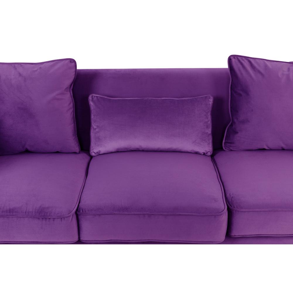 Bayberry Purple Velvet Sofa with 3 Pillows. Picture 3