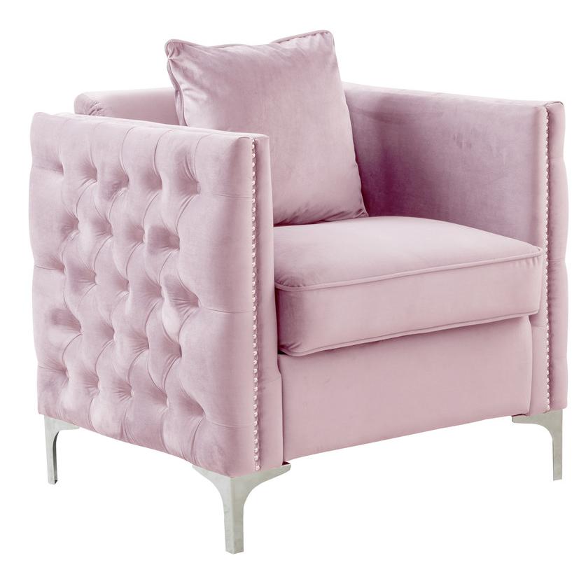 Bayberry Pink Velvet Chair with 1 Pillow. Picture 1