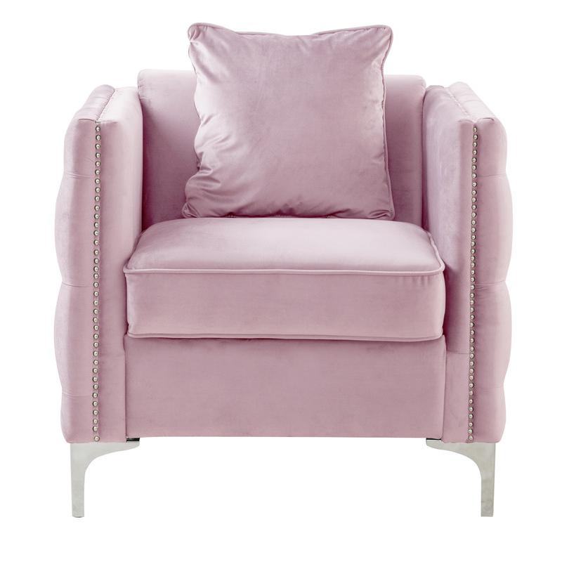 Bayberry Pink Velvet Chair with 1 Pillow. Picture 2