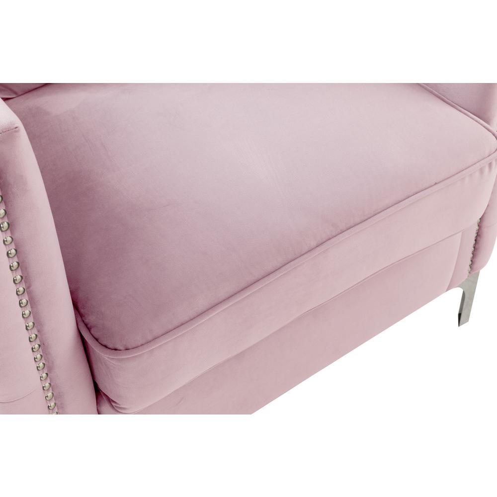 Bayberry Pink Velvet Sofa with 3 Pillows. Picture 4