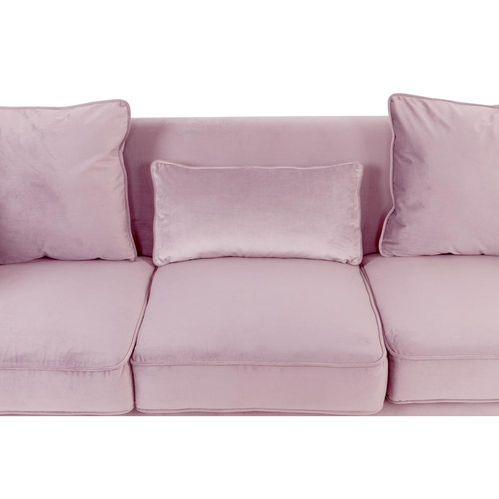 Bayberry Pink Velvet Sofa with 3 Pillows. Picture 3